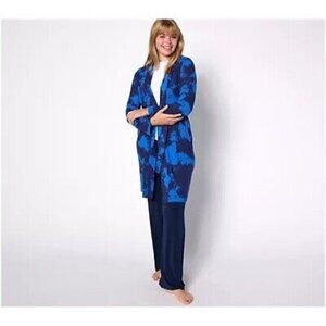 Womens Bumble Bella by Jill Martin Blue Navy Watercolor Print Jersey Spa Robe M